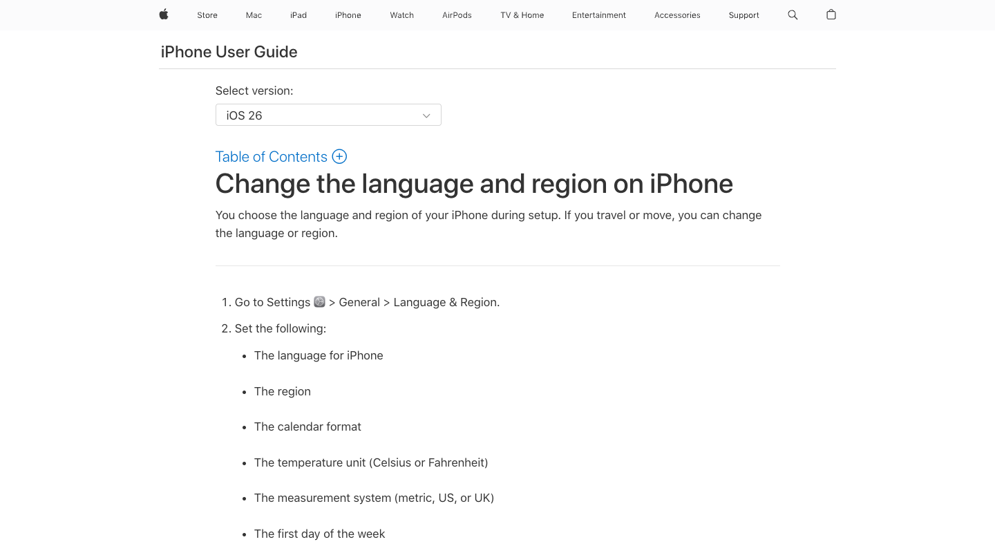 AppleのiPhoneユーザガイドの英語ページ